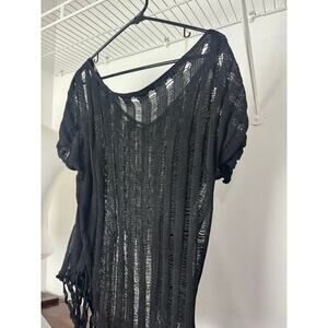 SHEIN Swim Cover with Tassels Oversized Black 2XL